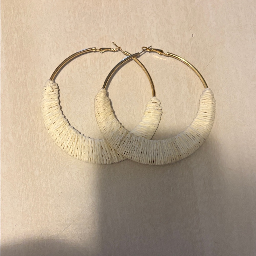 Chic Gold and Cream Wrapped Hoop Earrings